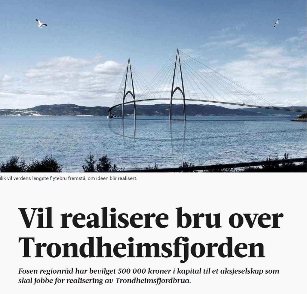 Vil realisere bru over Trondheimsfjorden